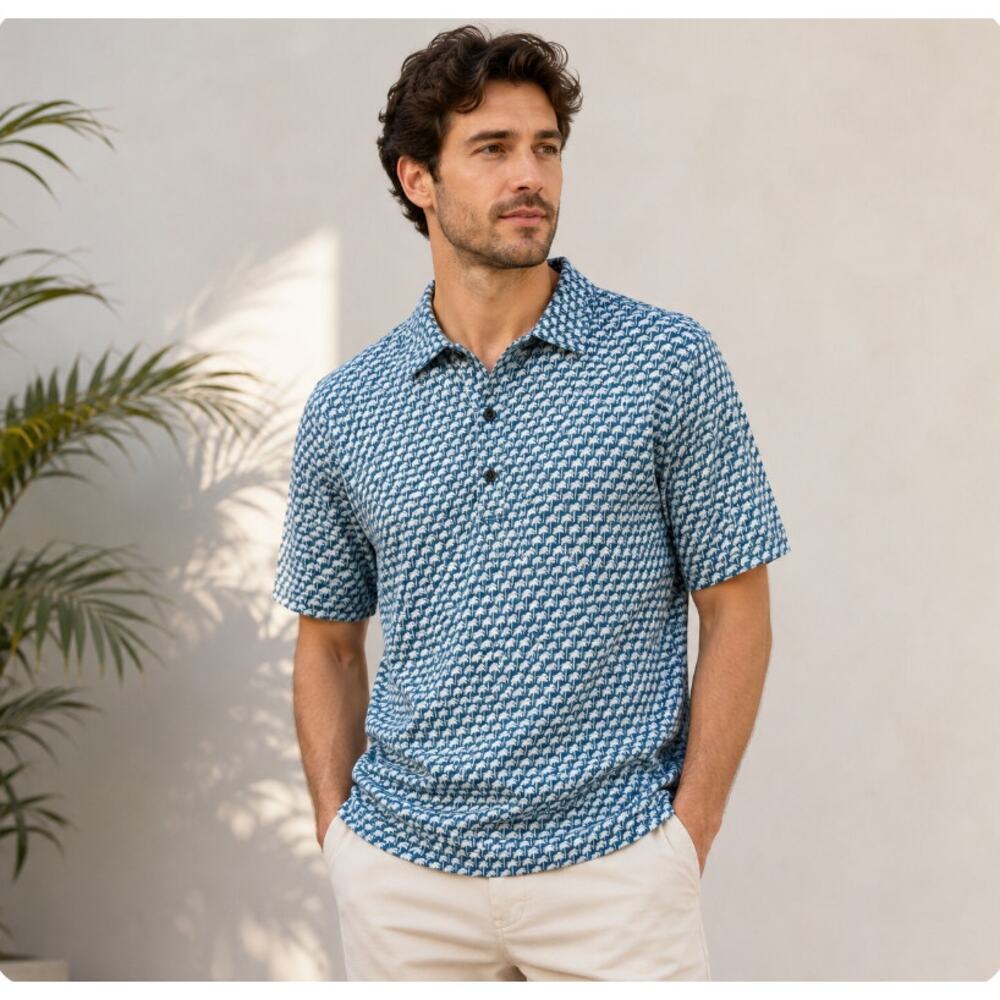 DEOLAX Mens Navy/Light Blue Palm Tree Quick Dry Golf Polo Size XL 🌴💙☀️